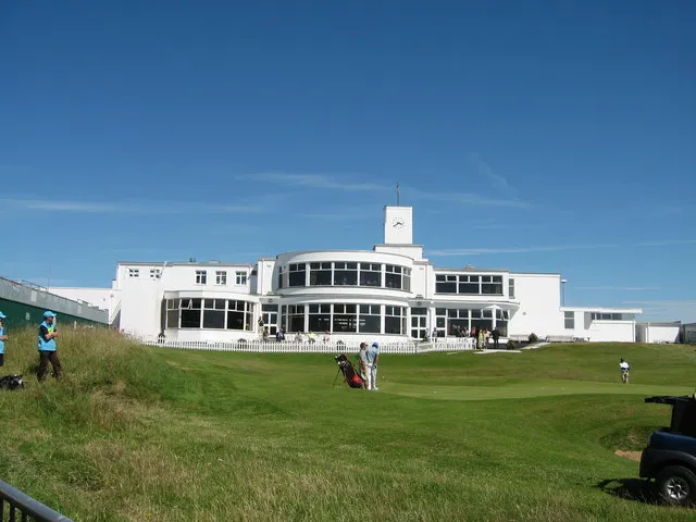 The clubhouse and 18th green at Royal Birkdale in Southport, England
