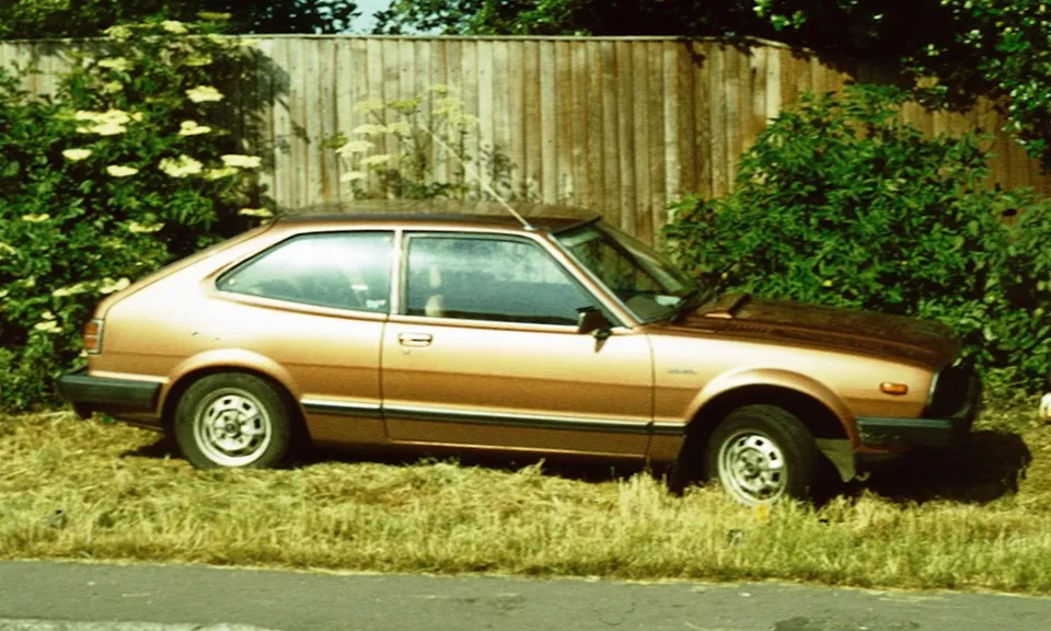 A first-generation Honda Accord three-door hatchback.