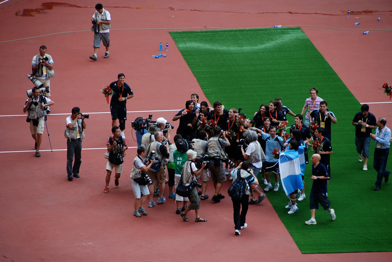 Players celebrating for Argentina's national soccer team