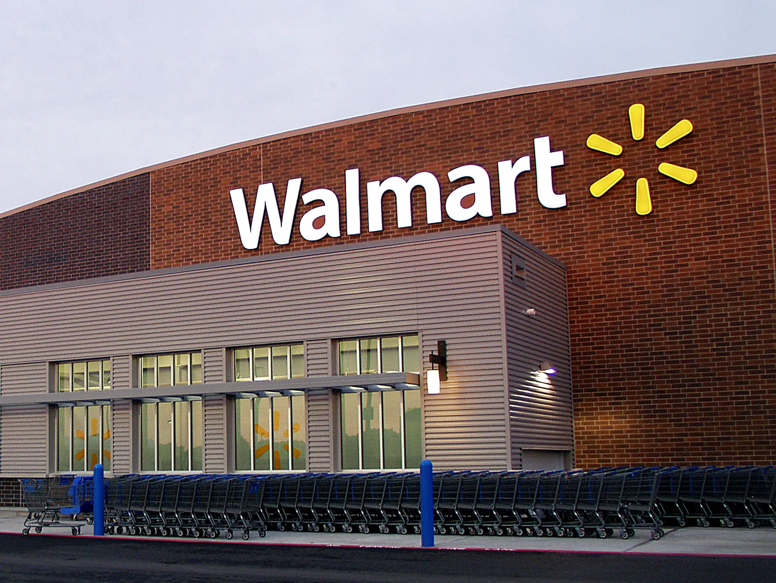 The exterior of a Walmart store.