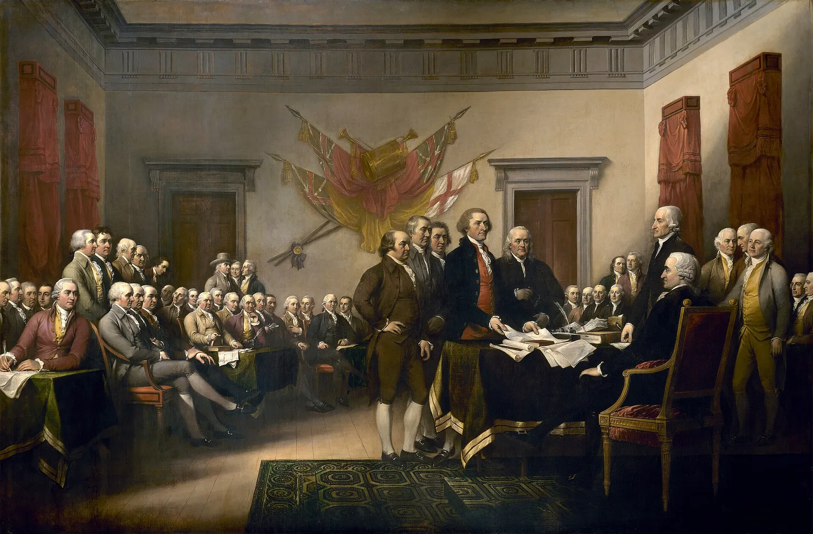 John Trumbull's painting of the drafting committee presenting the Declaration of Independence.