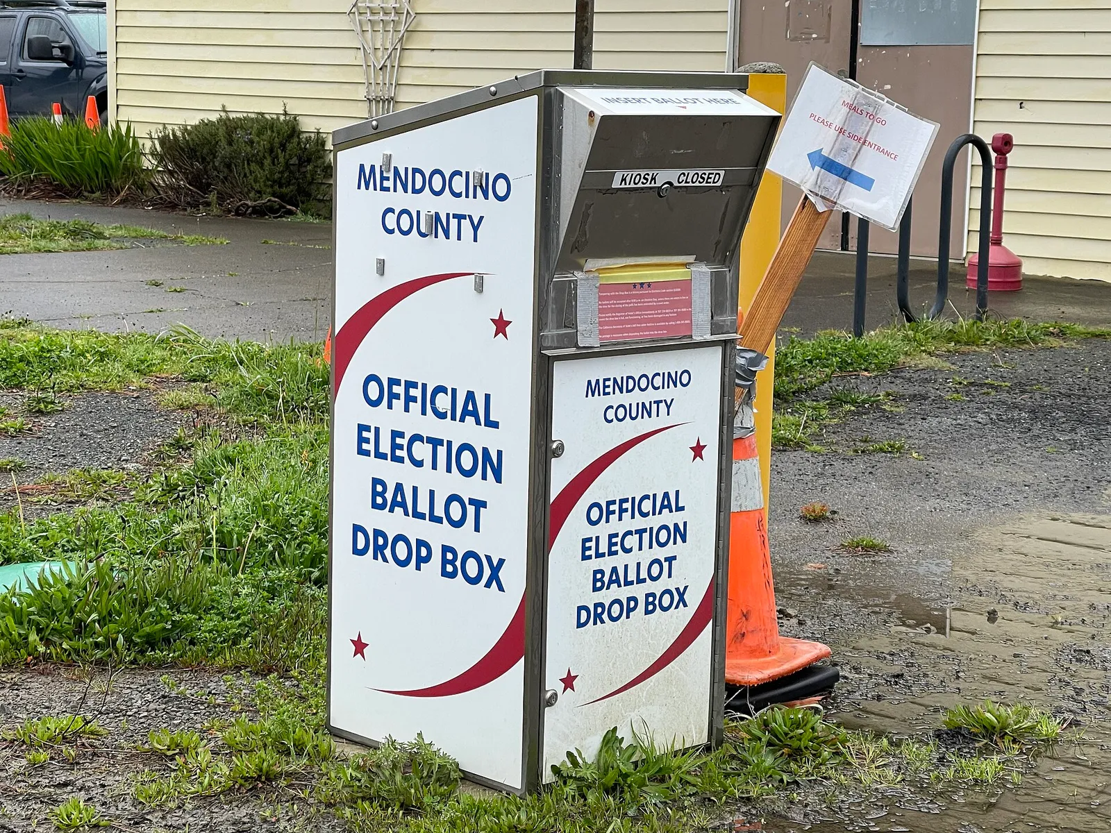 An official California election ballot drop box