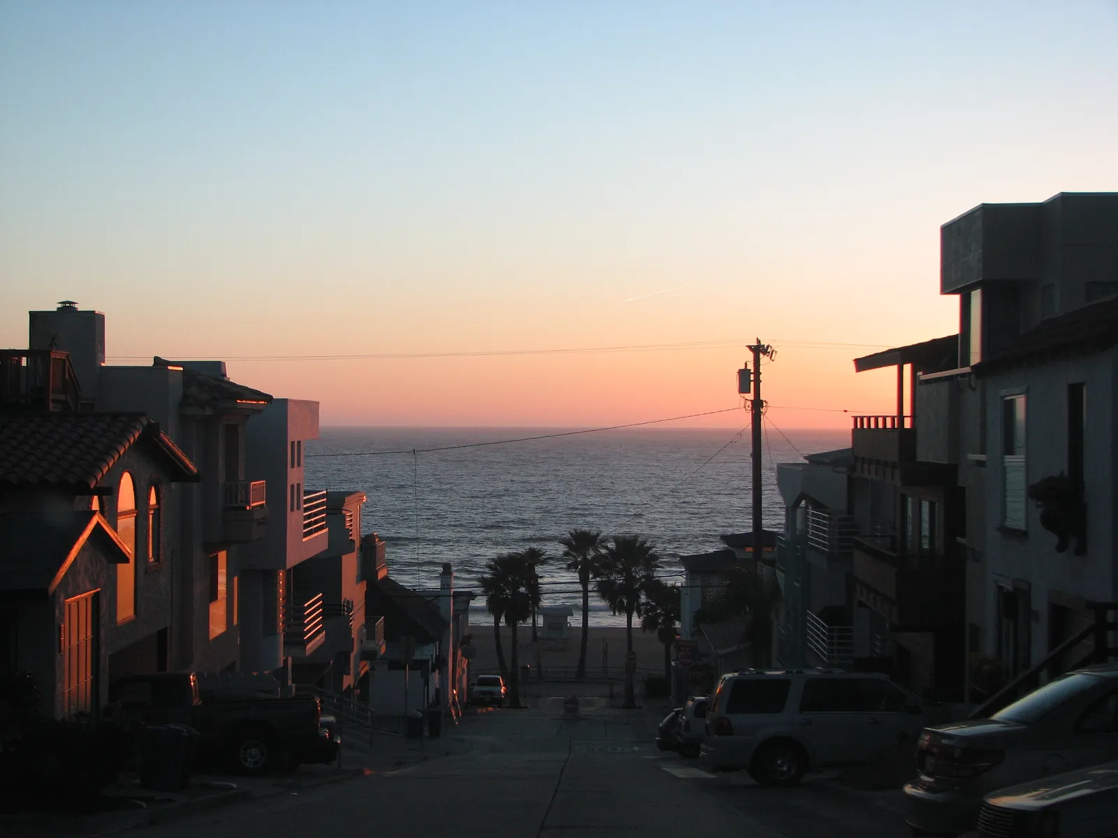 Homes along the beach in Manhattan Beach, California.