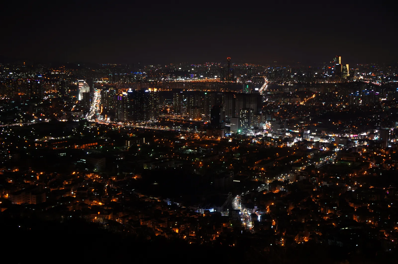 The Seoul skyline at night.