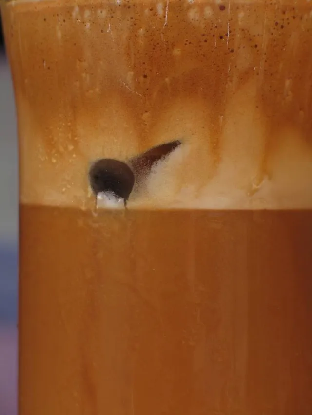 A glass of iced coffee.