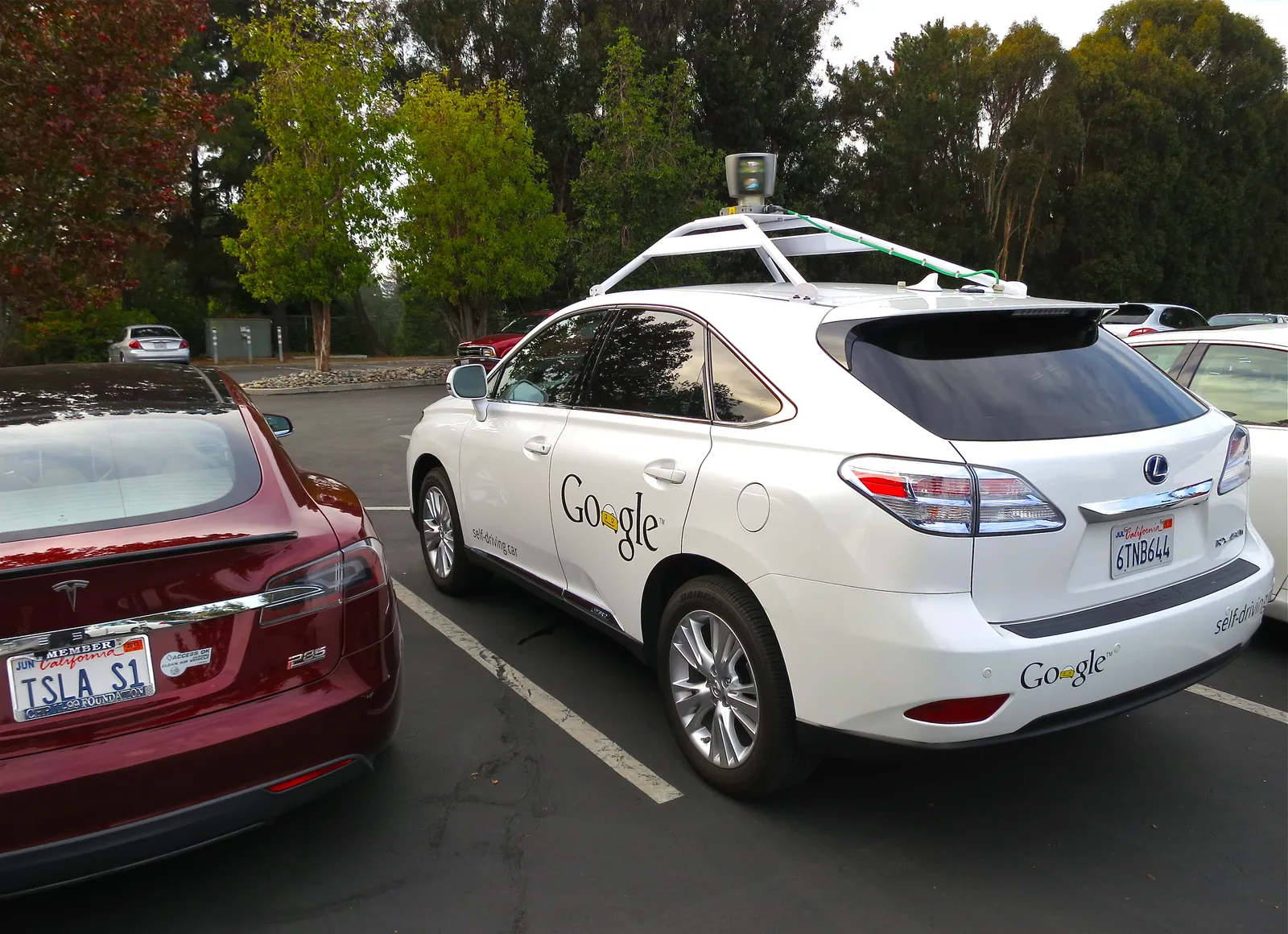 An autonomous self-driving car on a street.