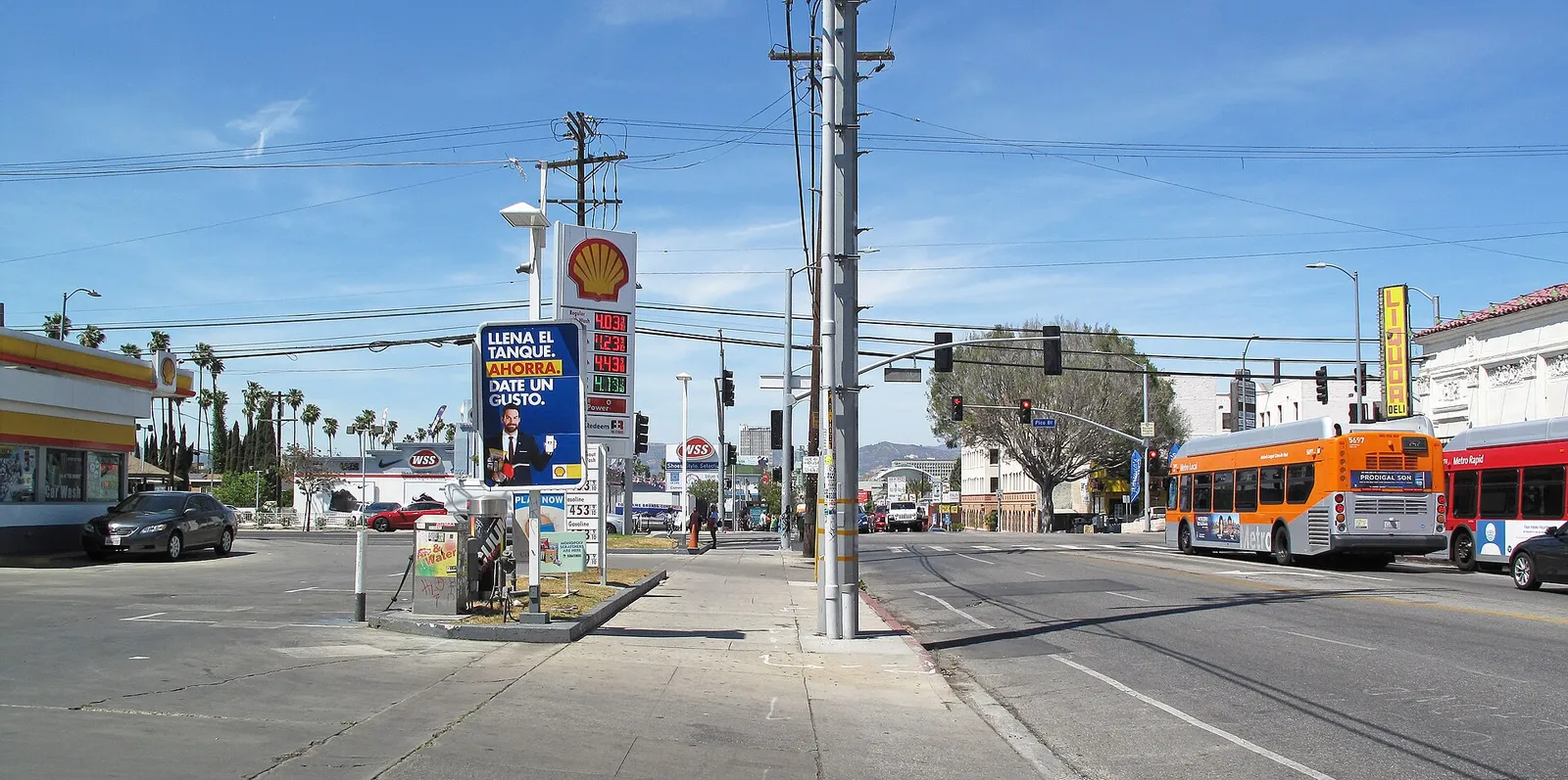 A gas station at Western Avenue and Pico Boulevard in Los Angeles.