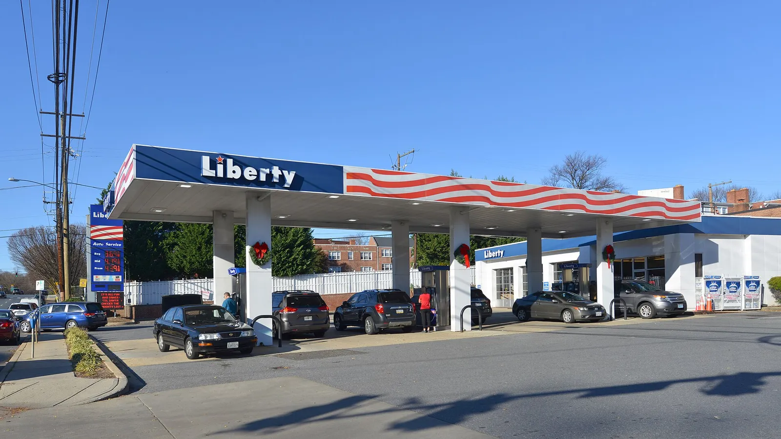 The forecourt of a gas station.