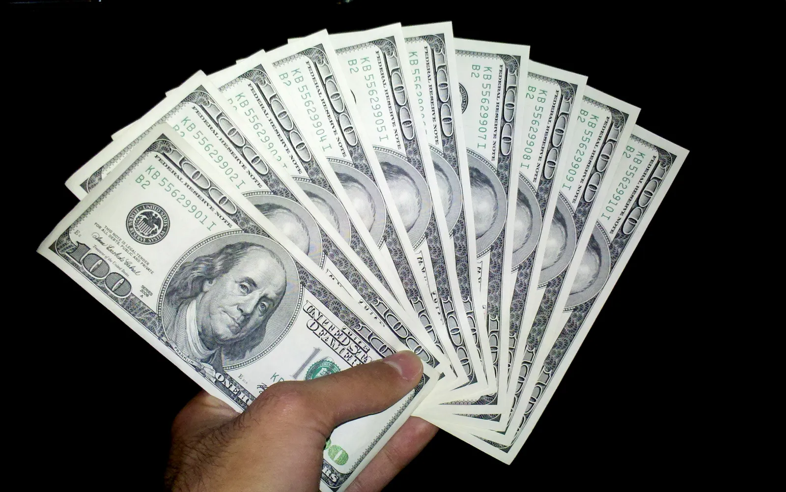 U.S. one-hundred-dollar banknotes.