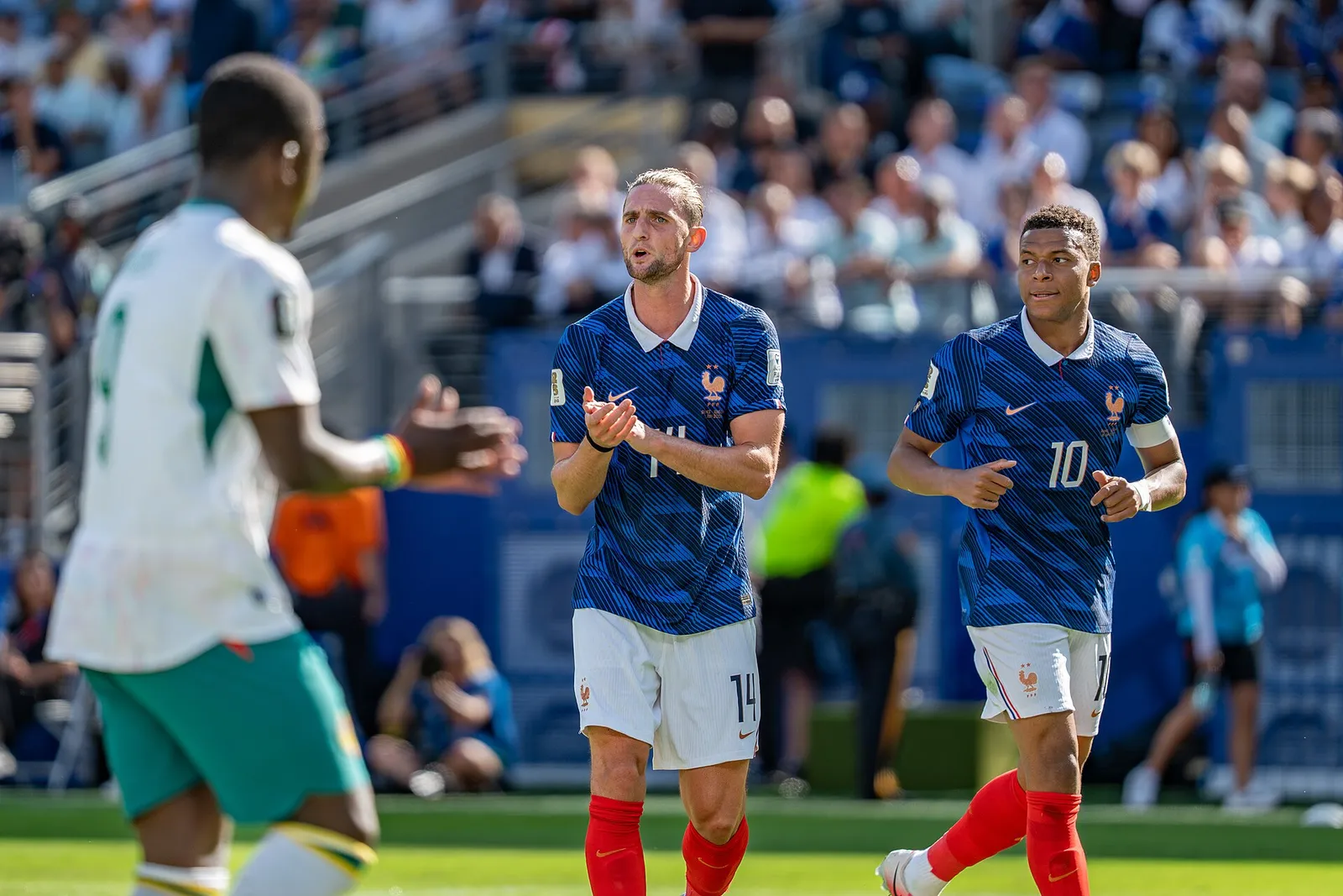 Adrien Rabiot and Kylian Mbappe playing for France against Senegal at the 2026 World Cup