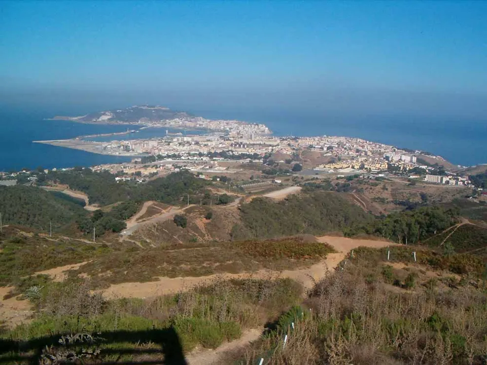 Ceuta seen from the Isabel II viewpoint, the city sitting on an isthmus with sea on both sides