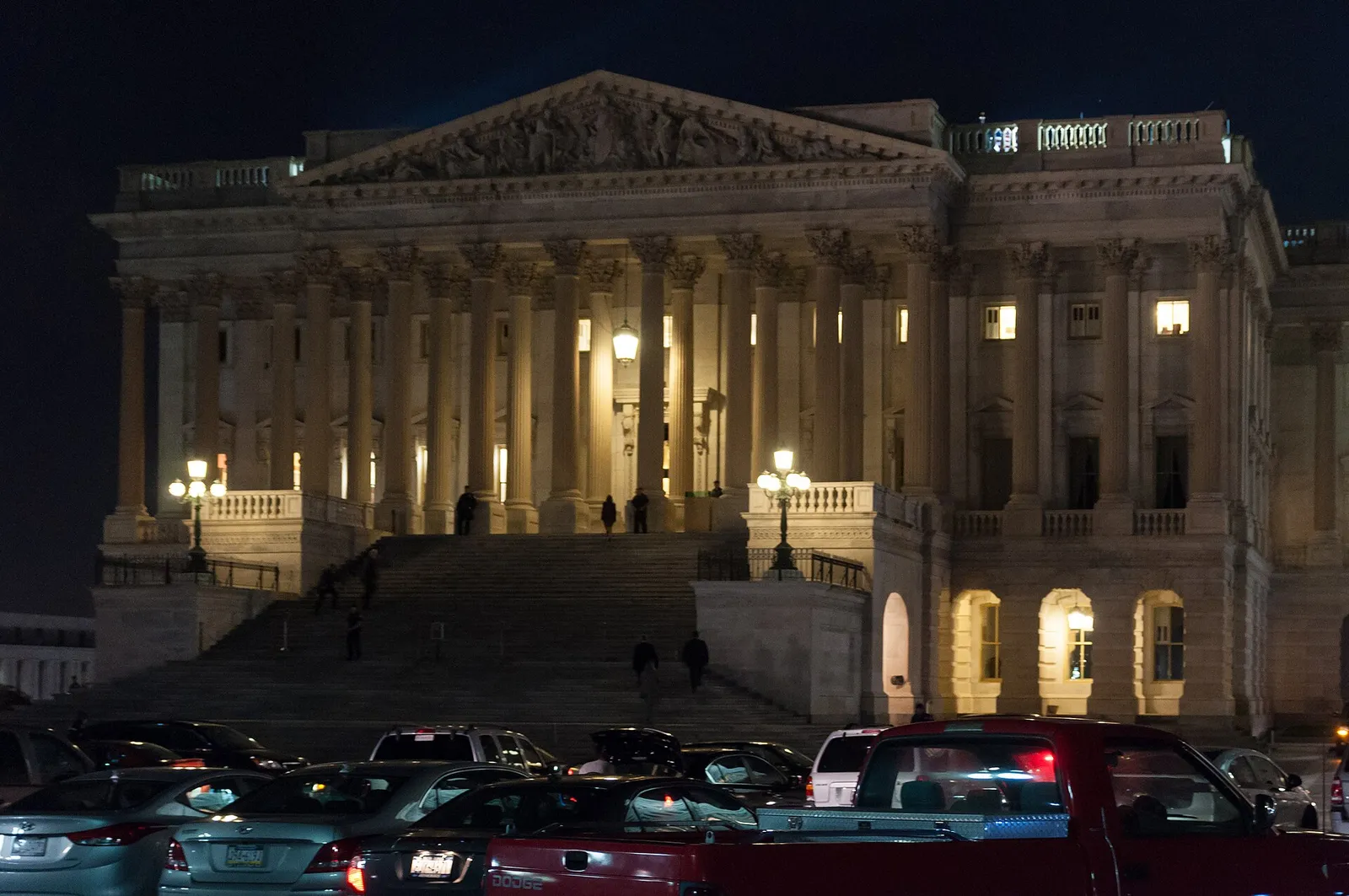 The House wing of the U.S. Capitol at night.