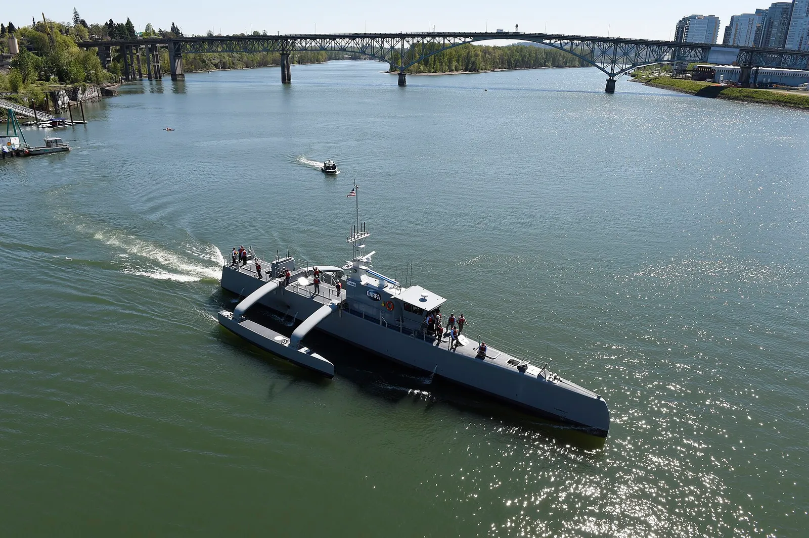 The Navy's Sea Hunter unmanned surface vessel underway