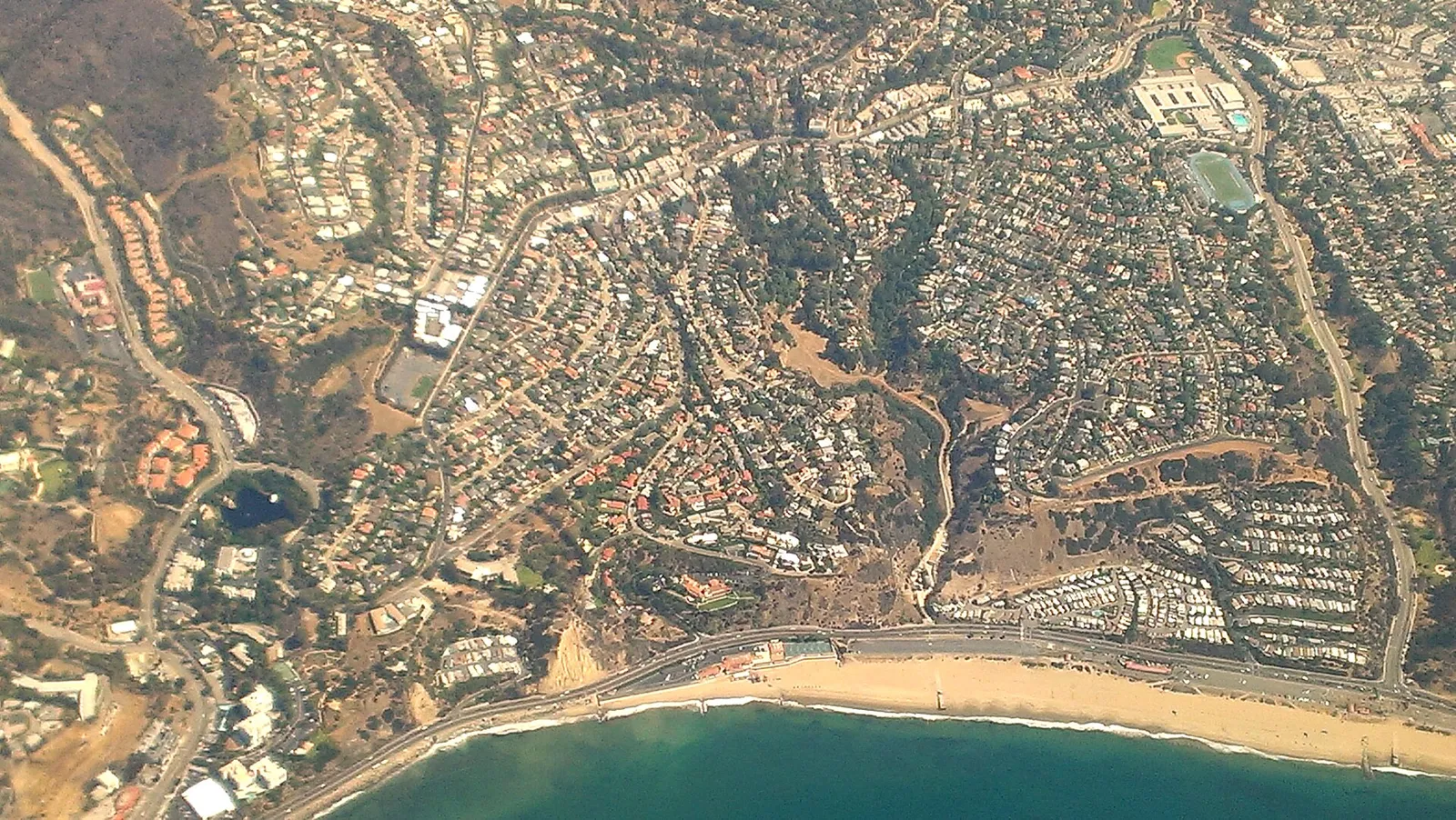 An aerial view of Pacific Palisades in Los Angeles