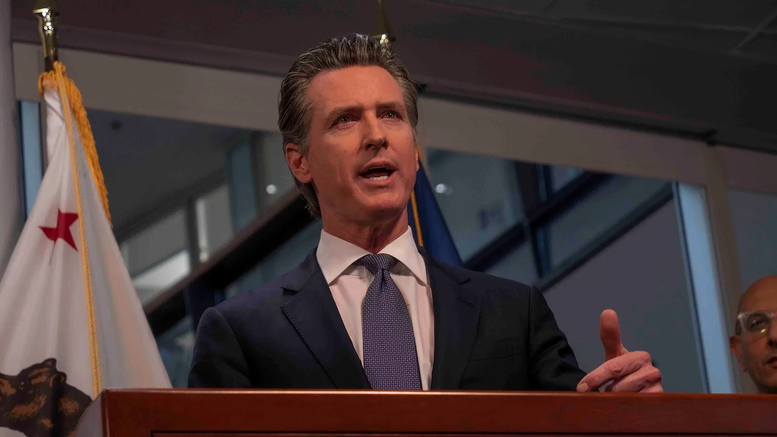 California Governor Gavin Newsom at a press briefing