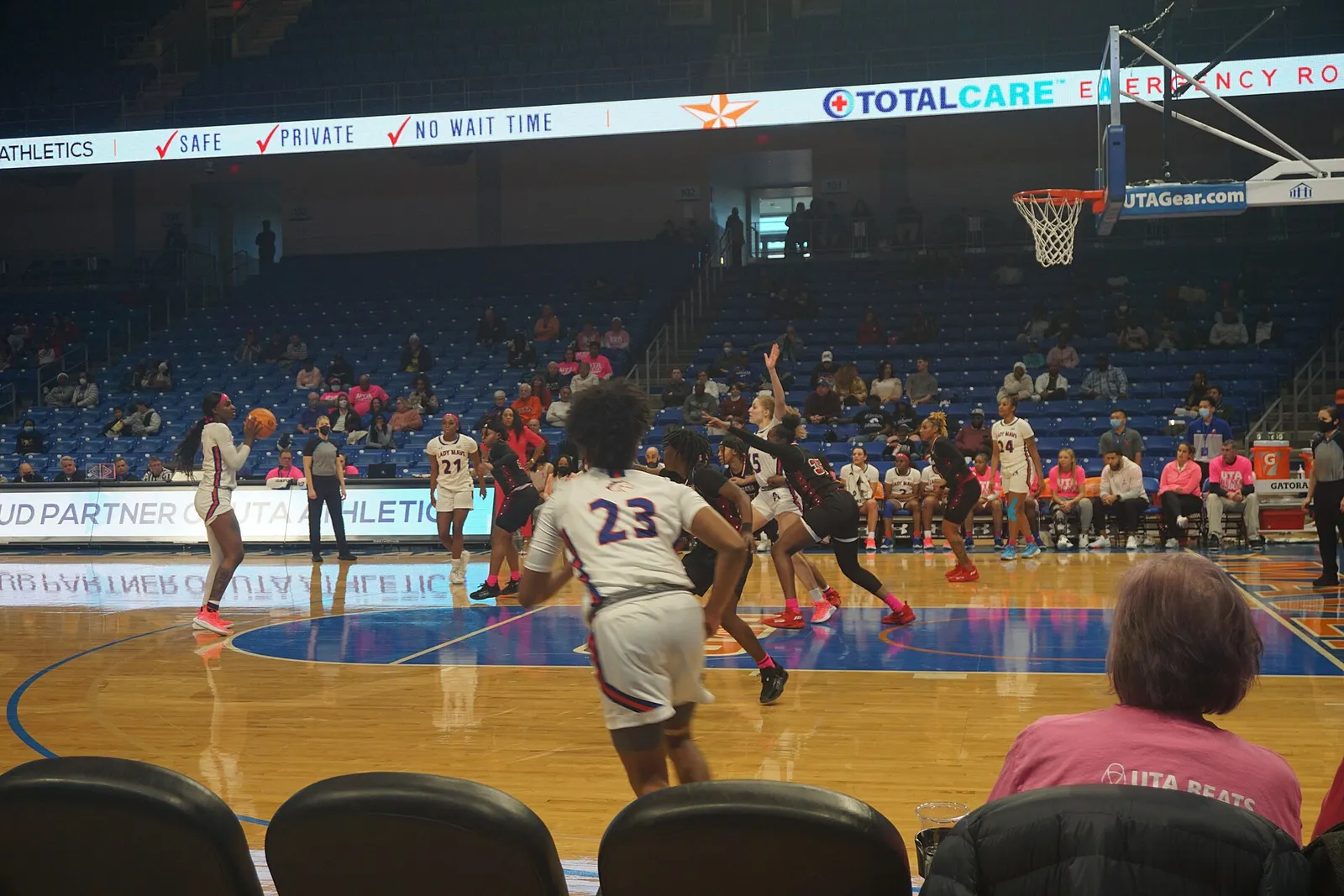 In-game action during a college women's basketball game