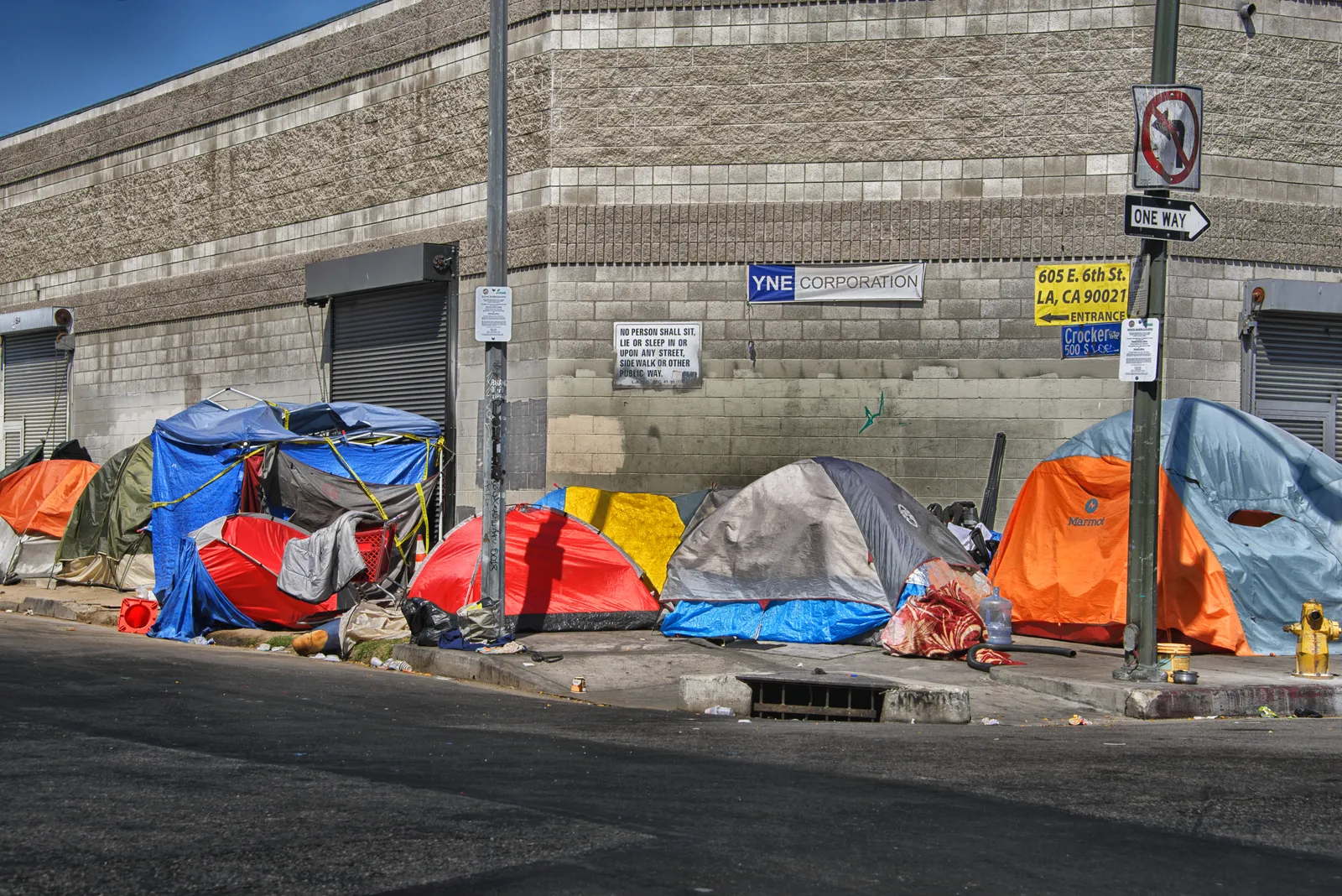 Tents on a sidewalk in Los Angeles's Skid Row.