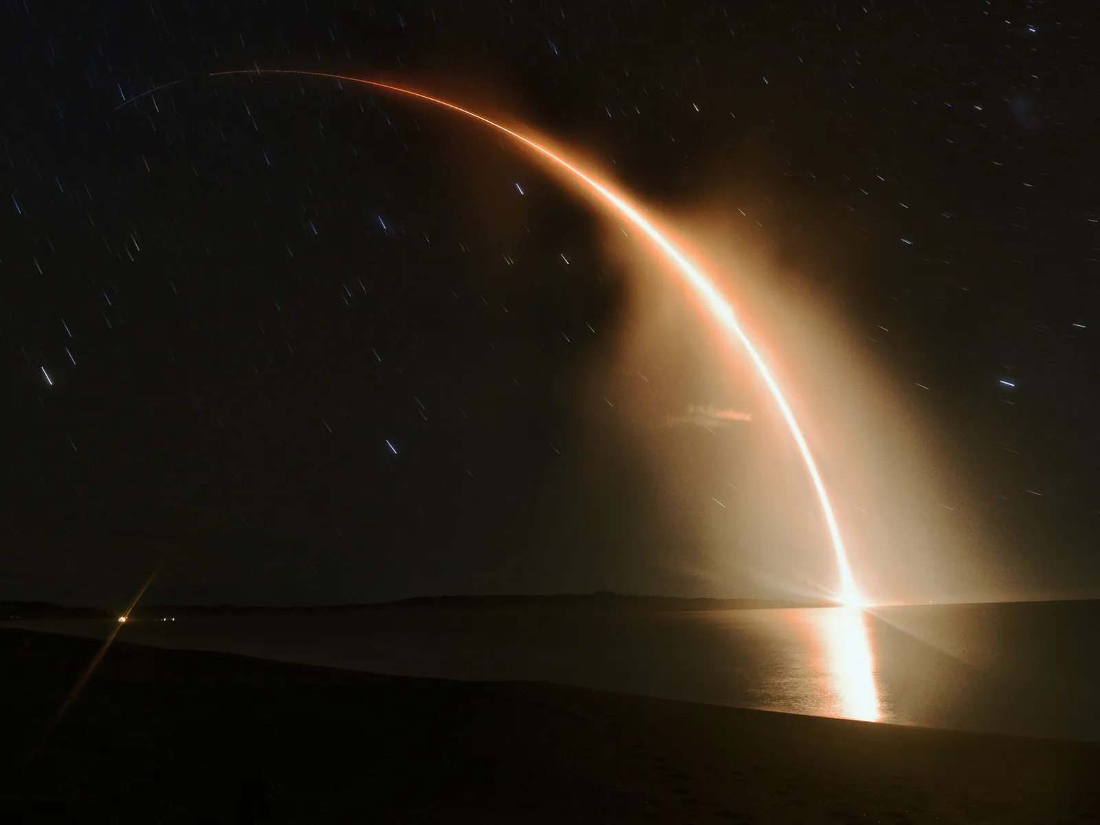 A Rocket Lab Electron rocket lifts off.