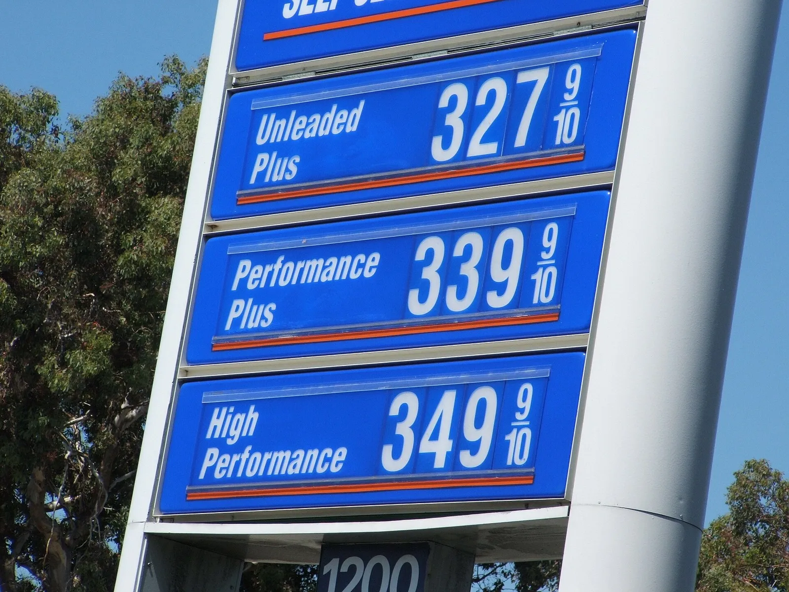 A California gas station displays fuel prices.