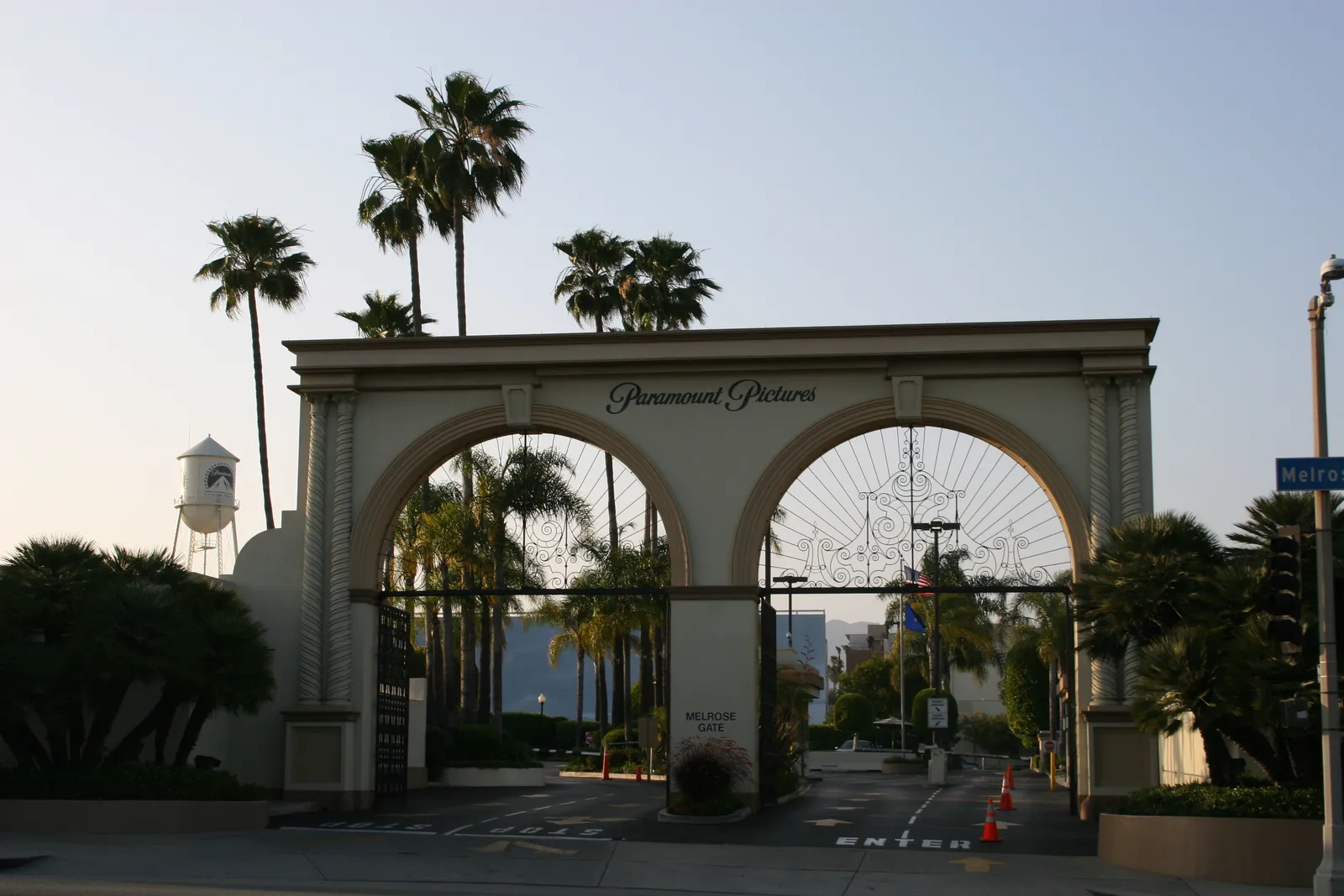 The gate of a Hollywood film studio.