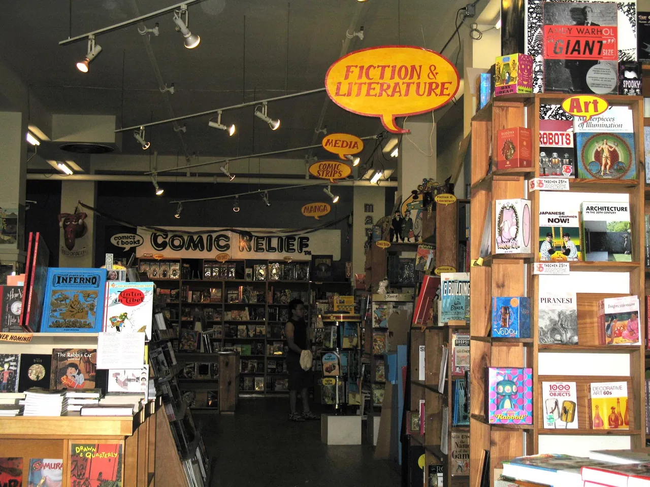 Comic books on display in a comic book store