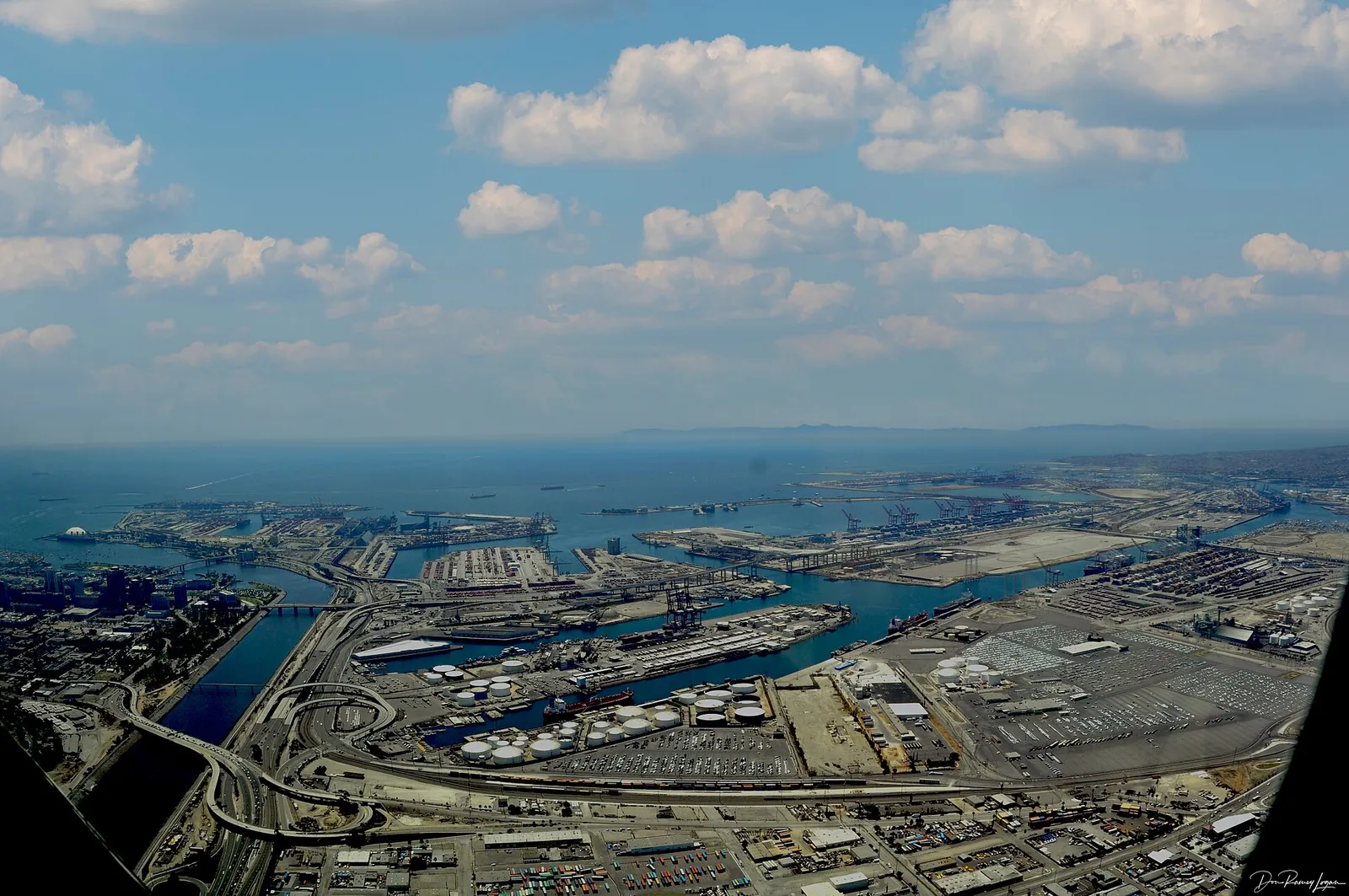 The harbor and port area near Terminal Island in Los Angeles.