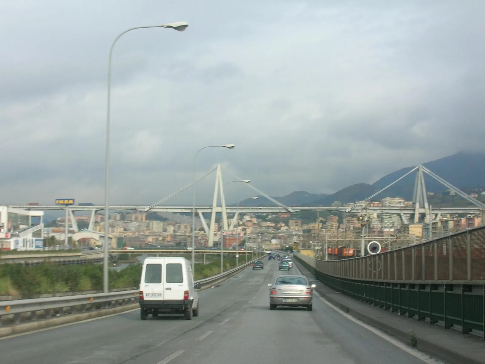 The Morandi bridge (Polcevera viaduct) in Genoa, Italy, before its collapse