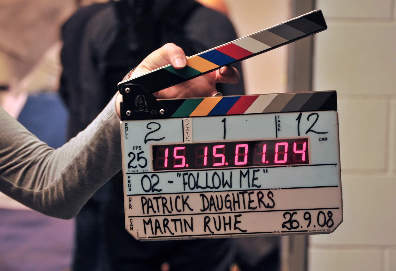 A film clapperboard on a set.