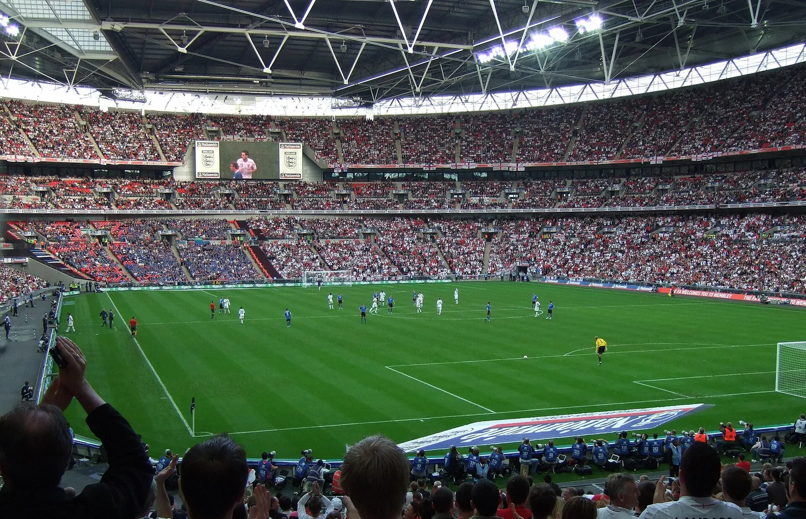 The England national football team during an international match