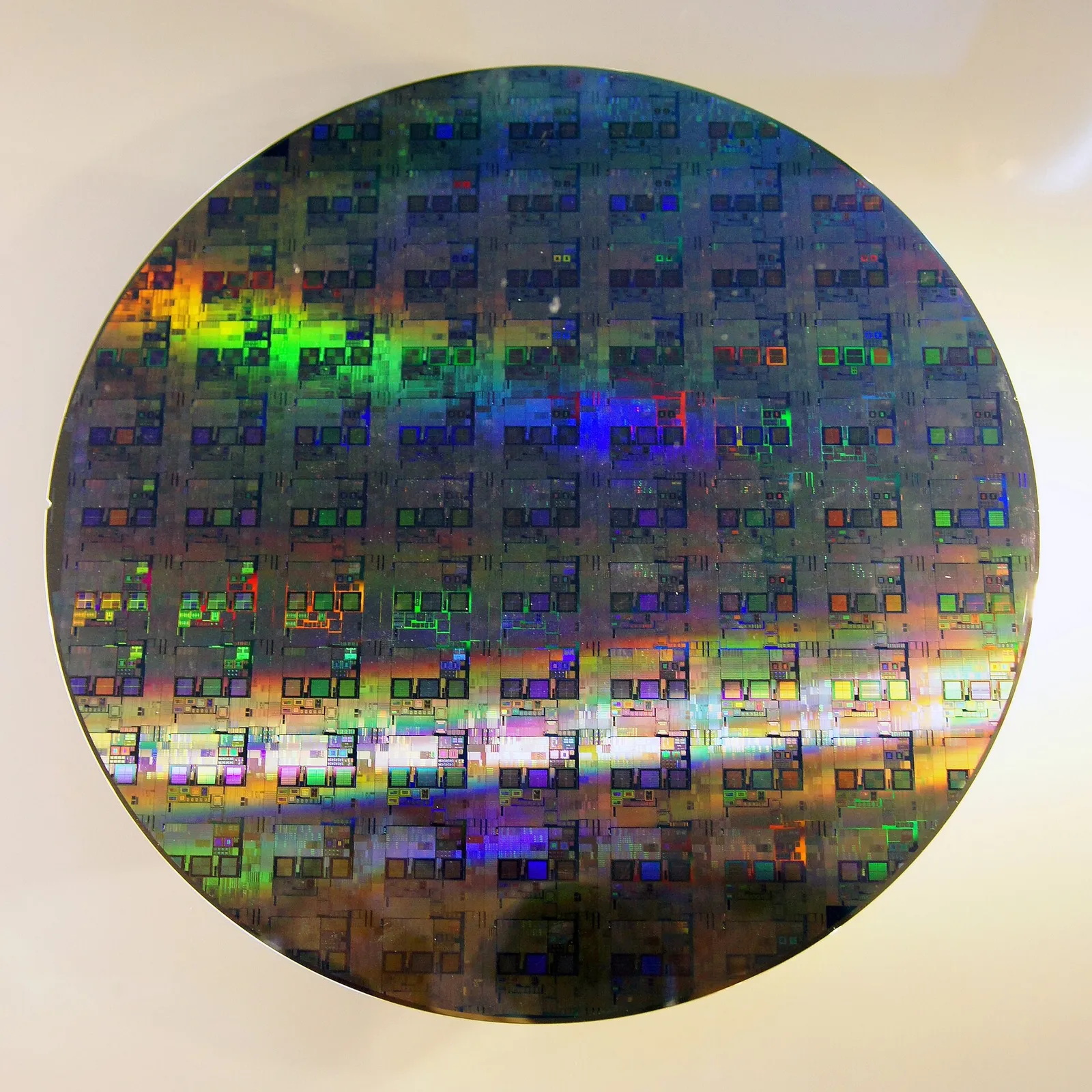 A silicon wafer used to make computer chips