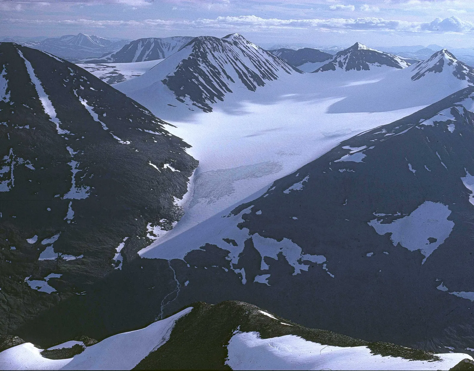 A mountain landscape in Sweden's Sarek National Park.