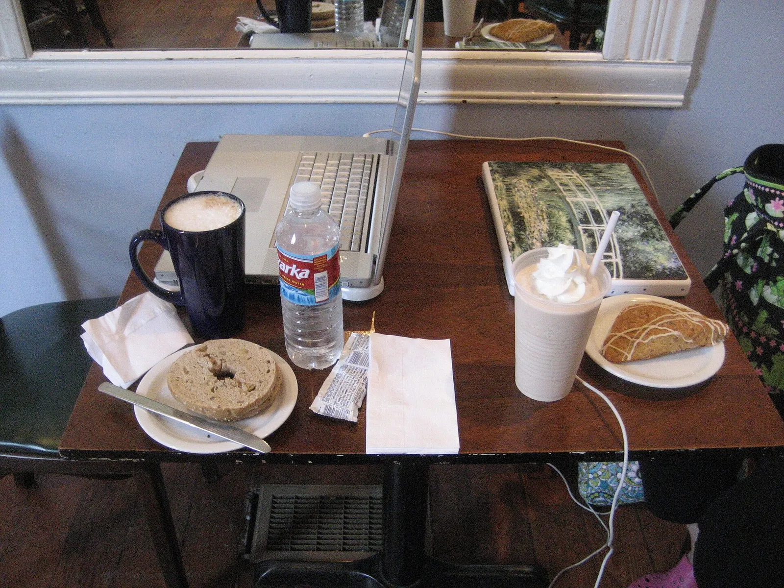 Breakfast laid out on a cafe table