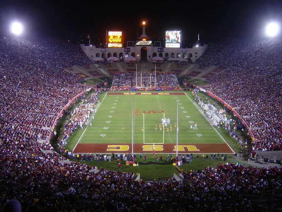 A USC football game at the Los Angeles Memorial Coliseum