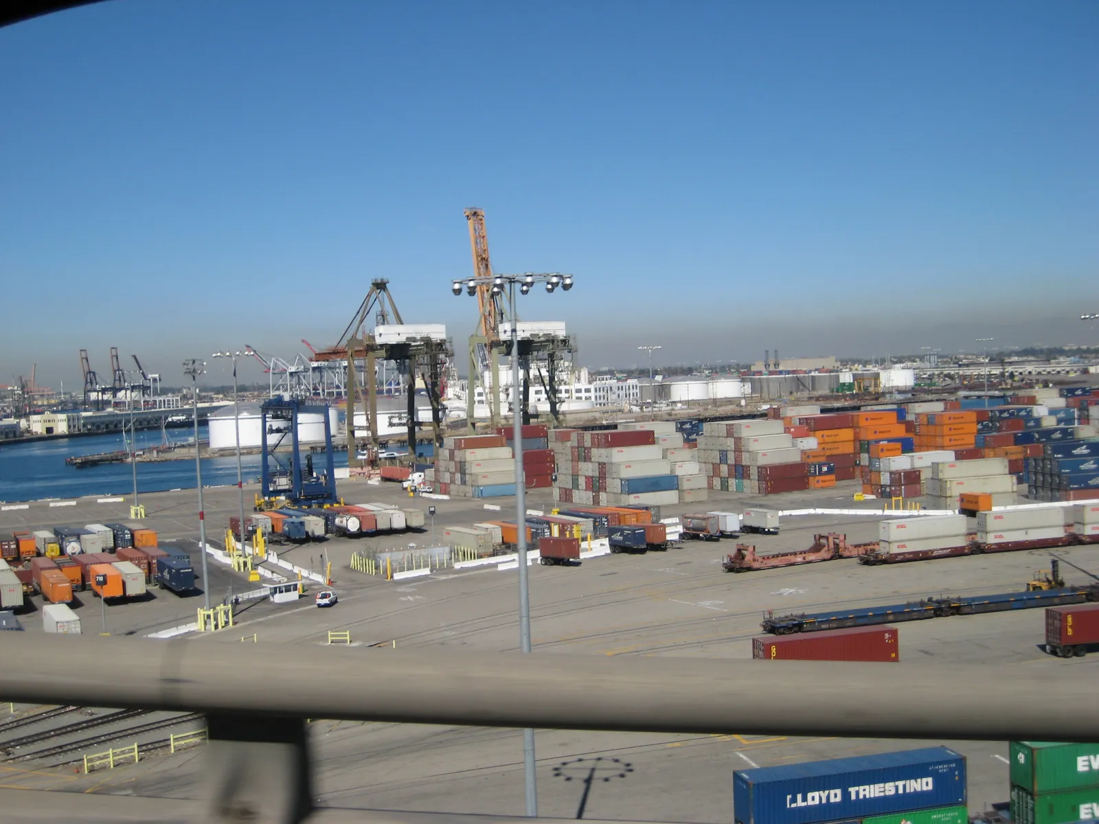 Shipping containers stacked at the Port of Long Beach.