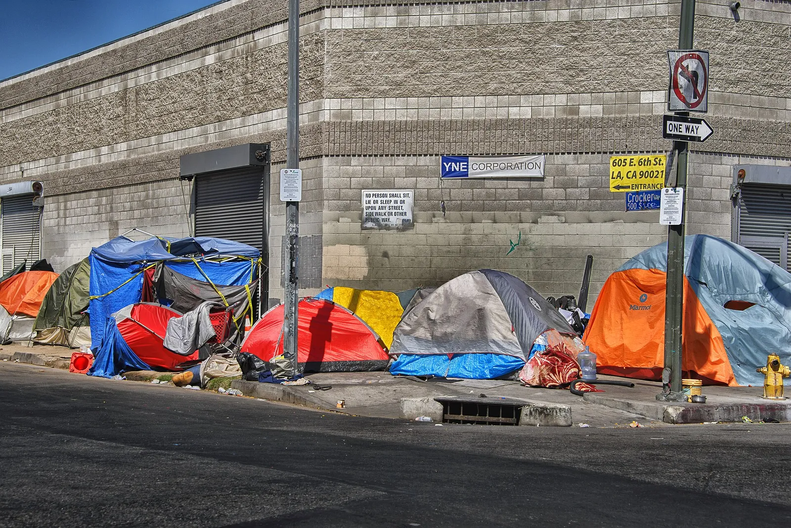 Tents on a sidewalk in Los Angeles's Skid Row