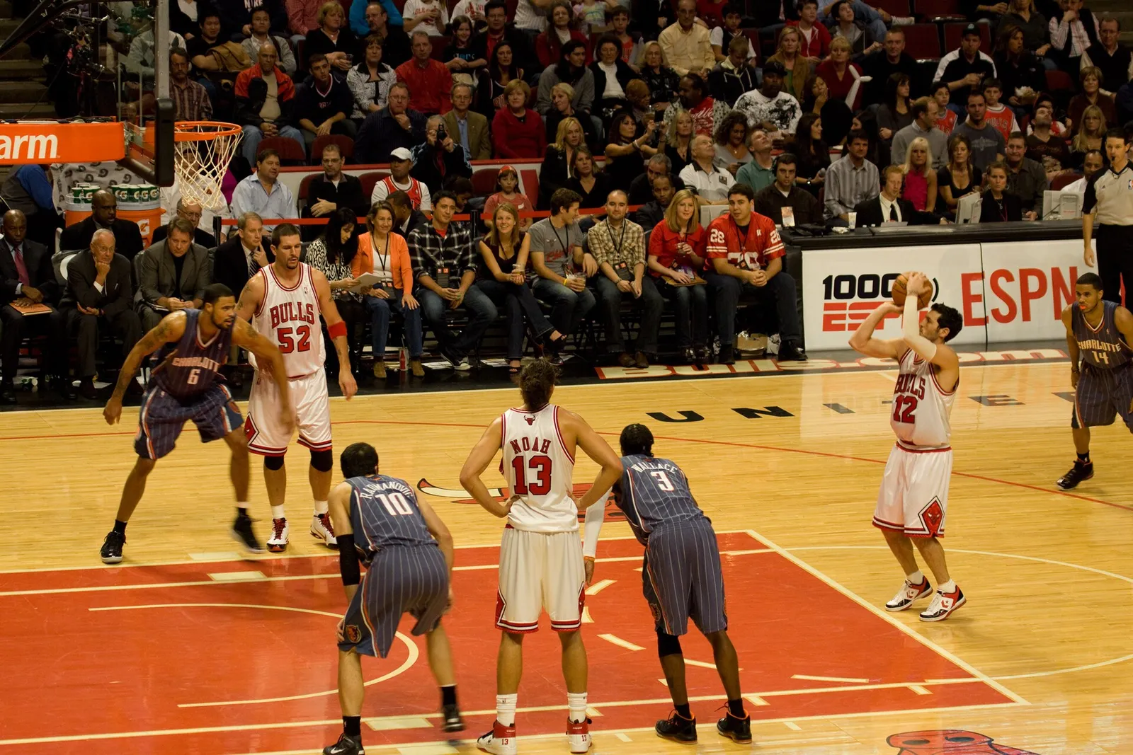 An NBA player shoots a free throw.