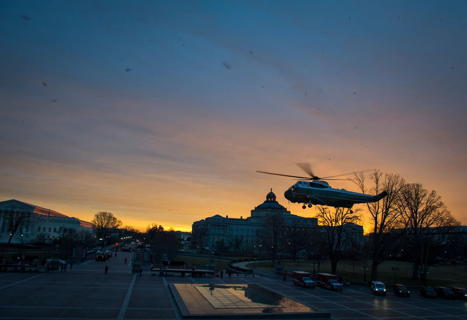 A presidential helicopter (Marine One).
