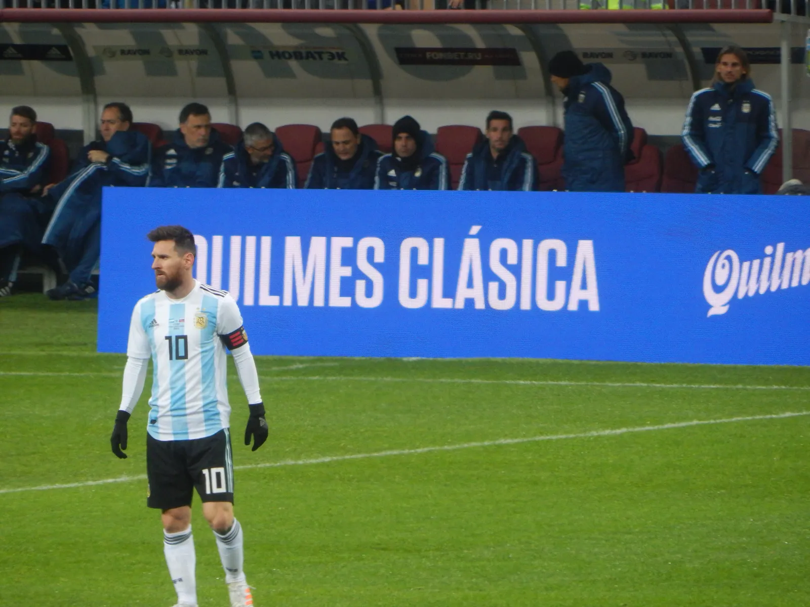 Lionel Messi playing for Argentina.