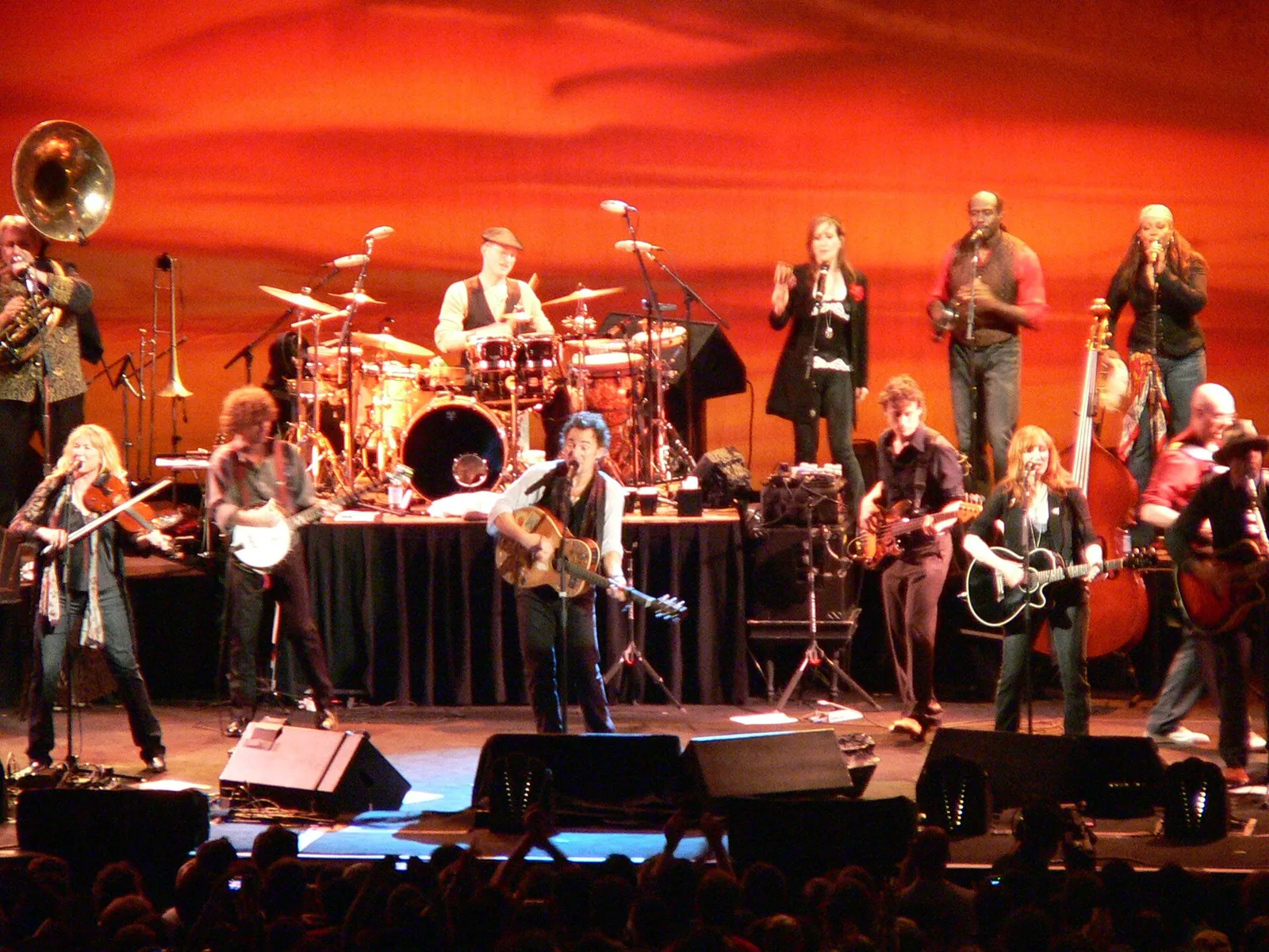 Bruce Springsteen performing in concert.