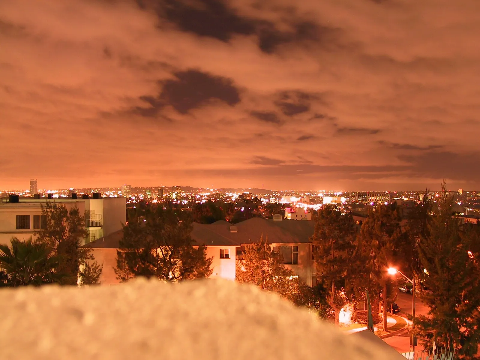 The Los Angeles skyline at night.