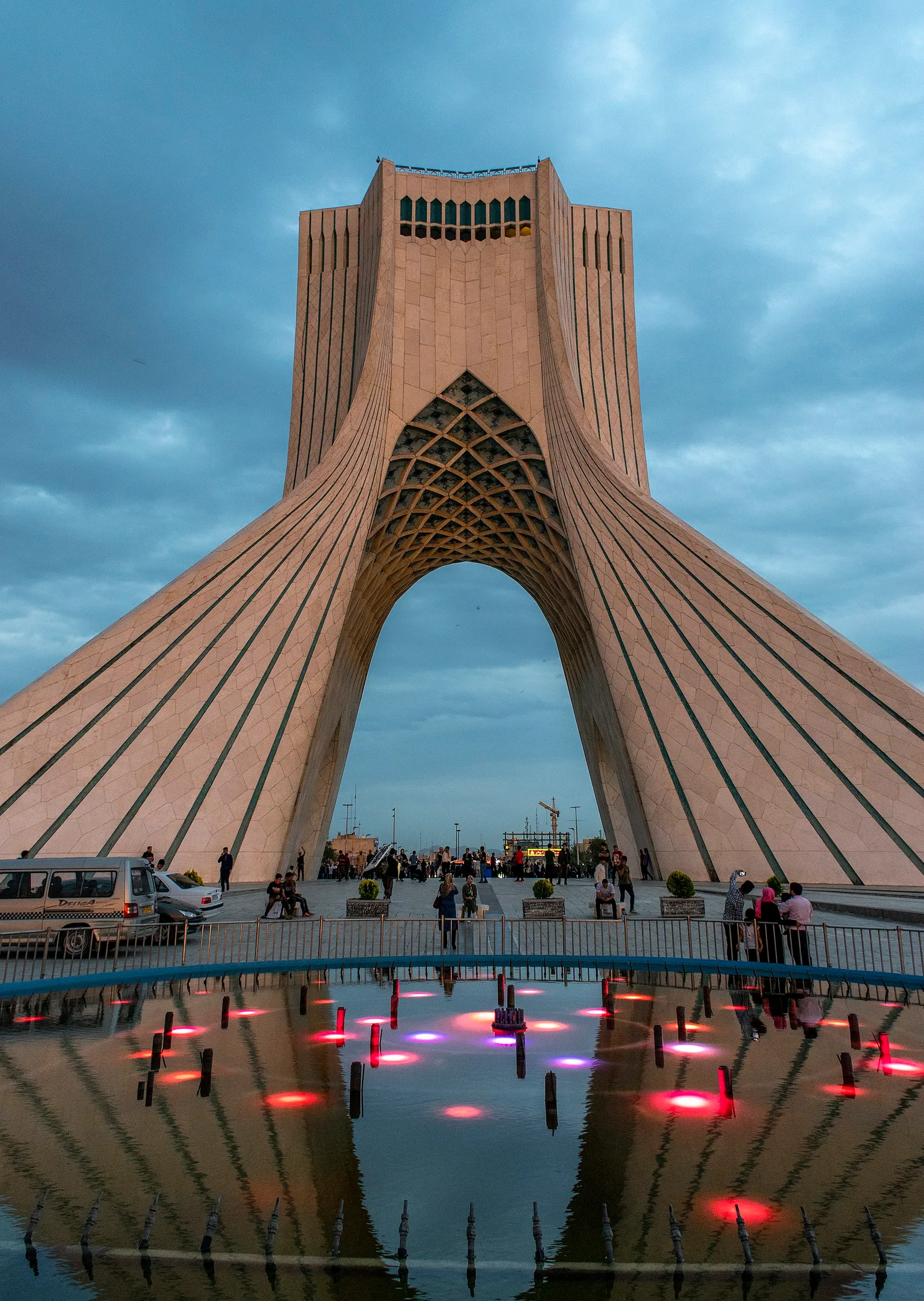 The Azadi Tower in Tehran, Iran, at sunset.