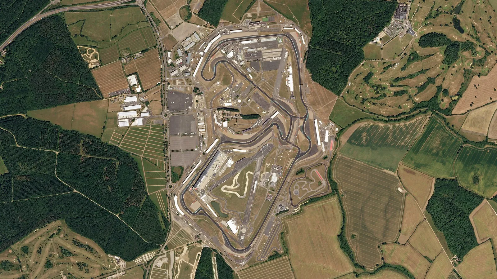 Aerial view of the Silverstone Circuit in England.