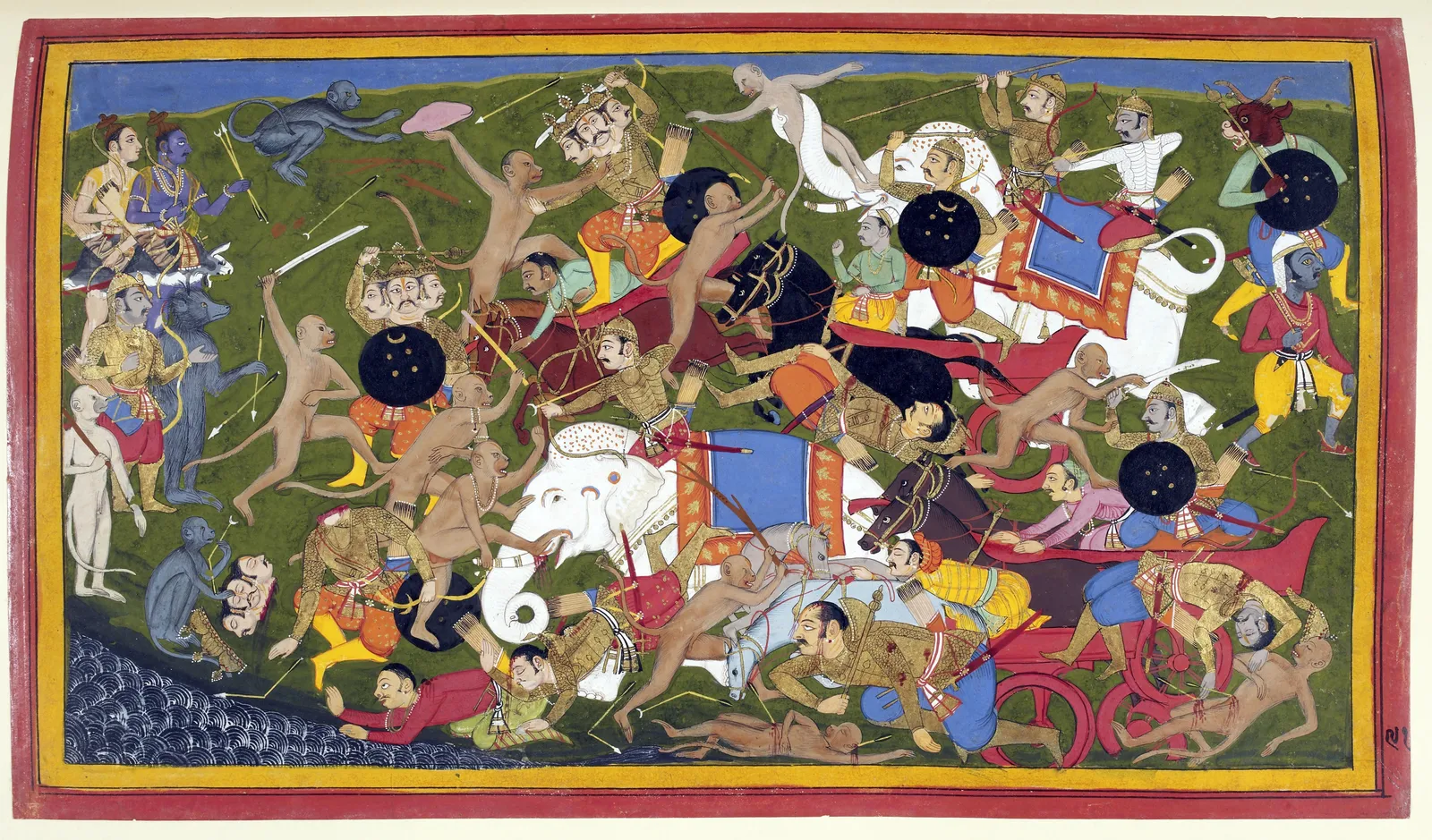 A 17th-century Udaipur painting of the battle at Lanka from the Ramayana.