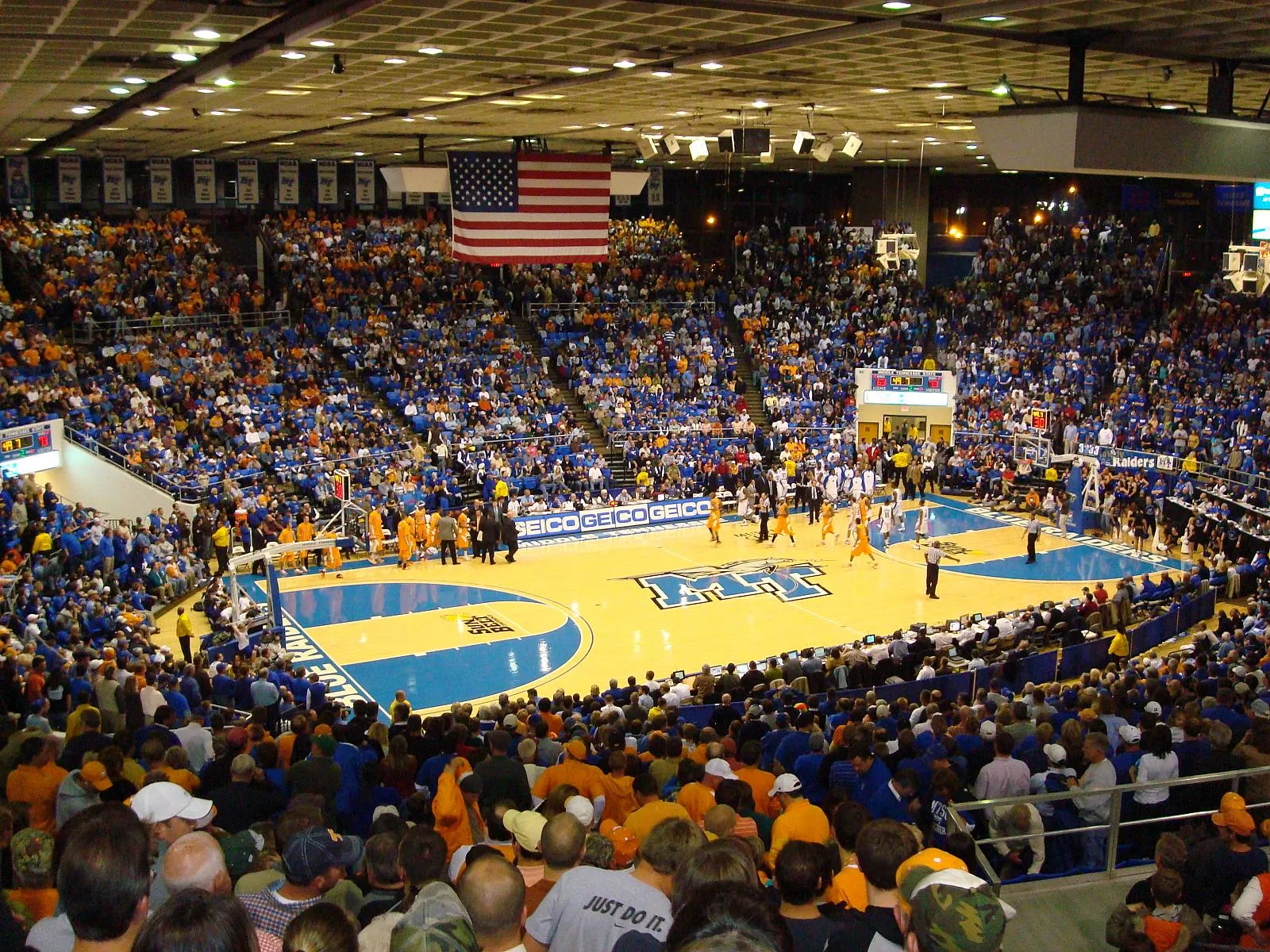 A Division I college basketball game in progress