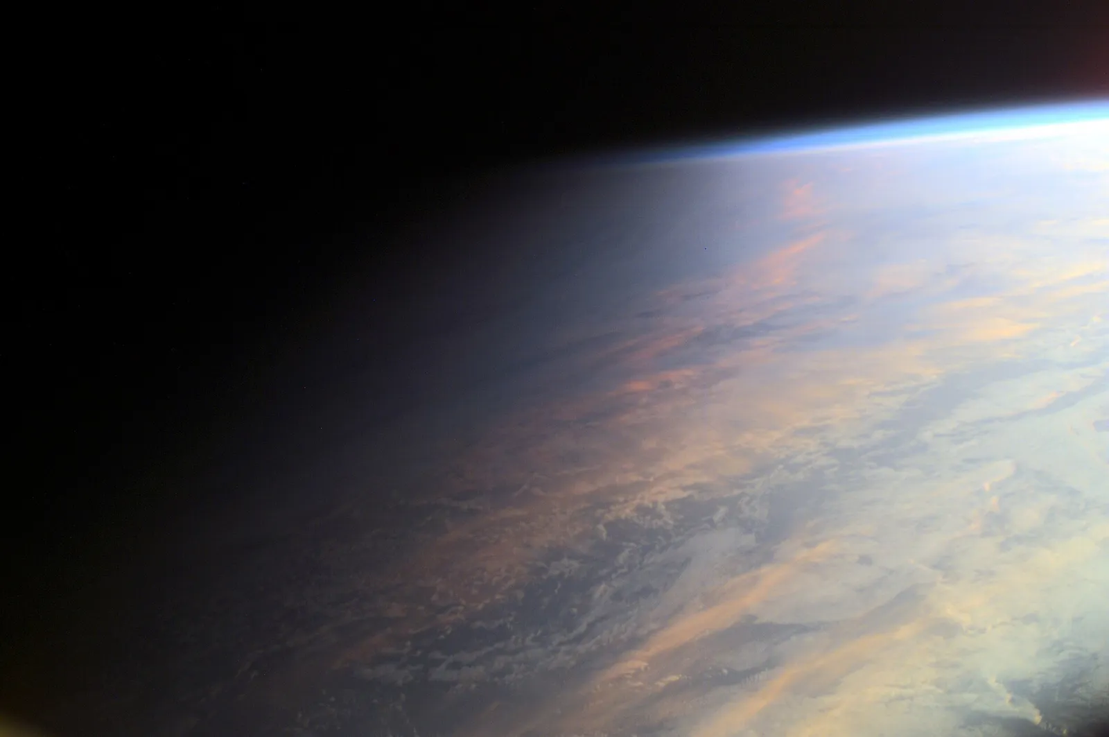 Earth's day-night line, seen from the International Space Station.