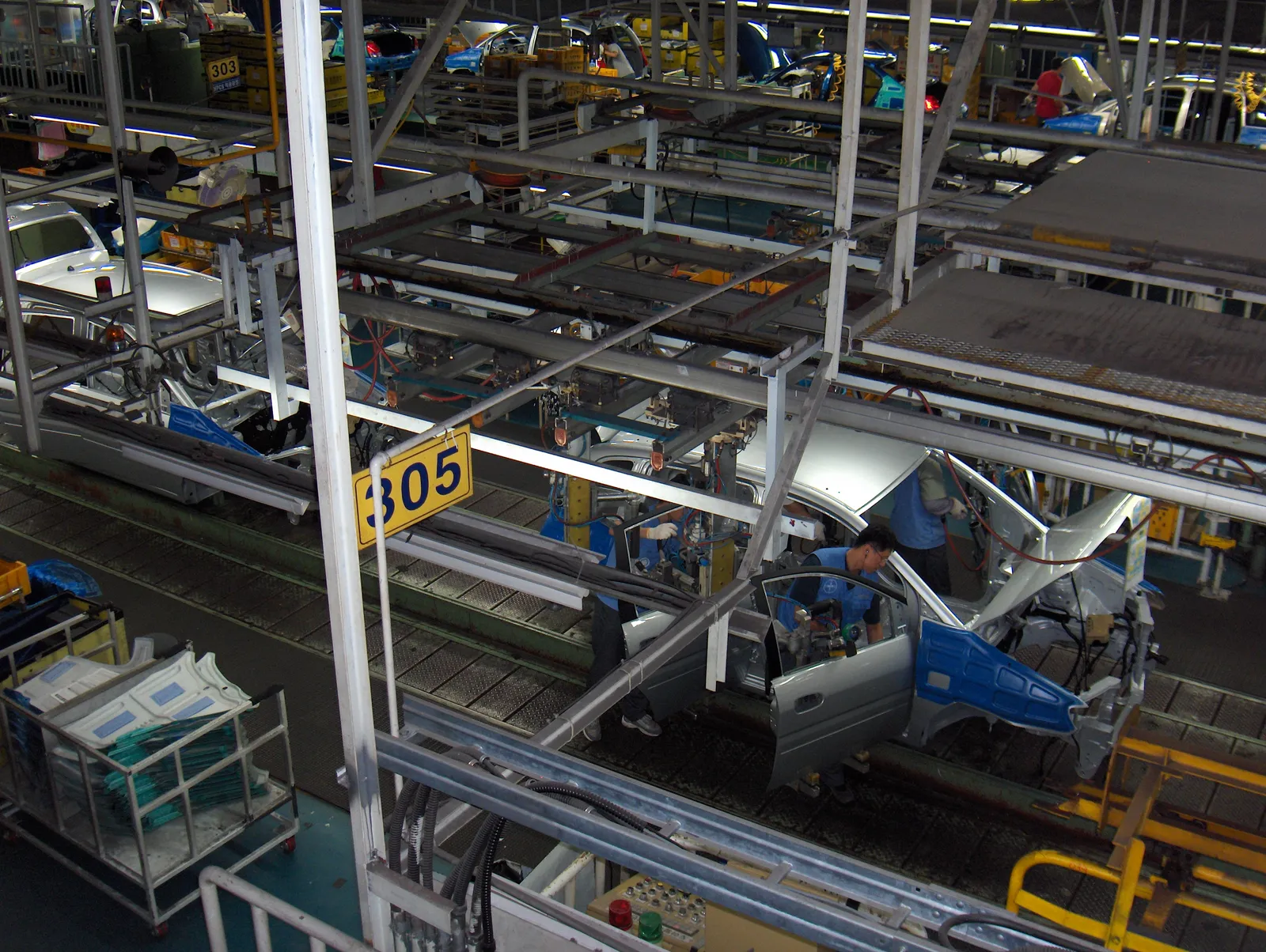 Cars on an automotive assembly line.