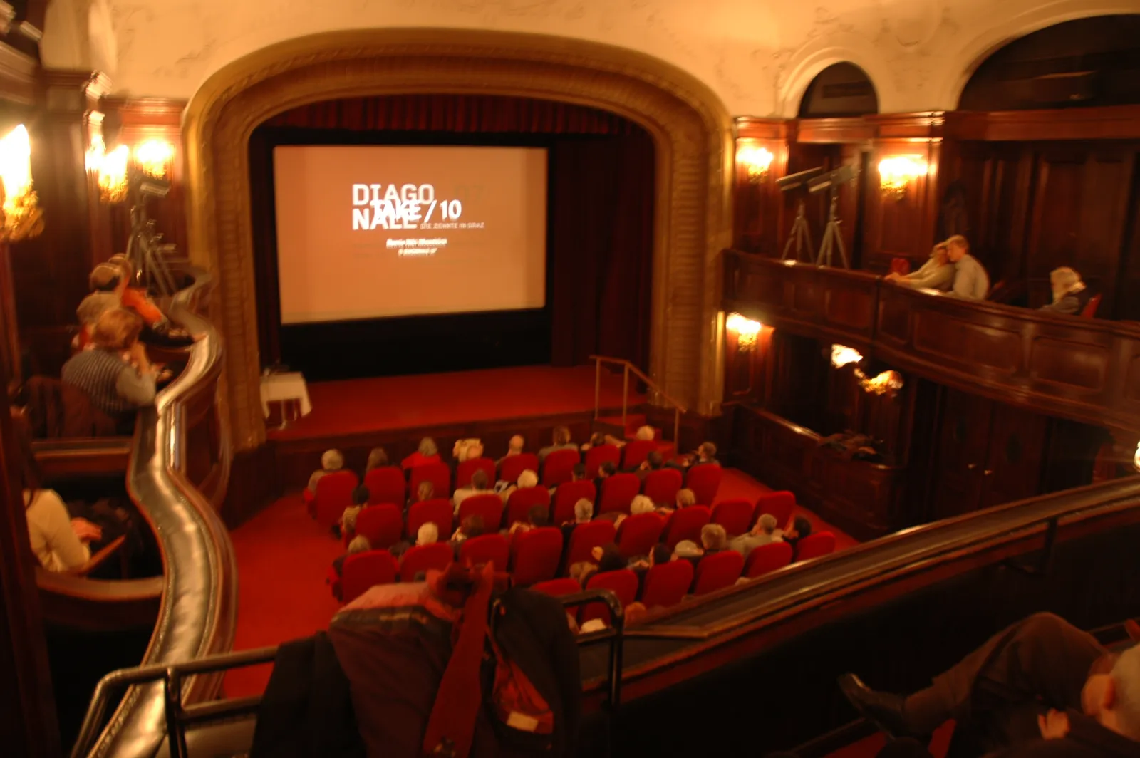 The interior of a classic movie theater.