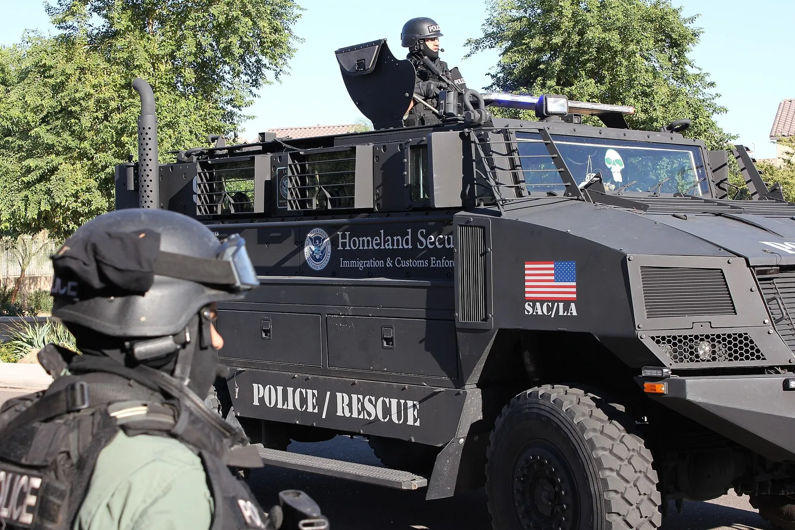U.S. Immigration and Customs Enforcement agents during an operation.