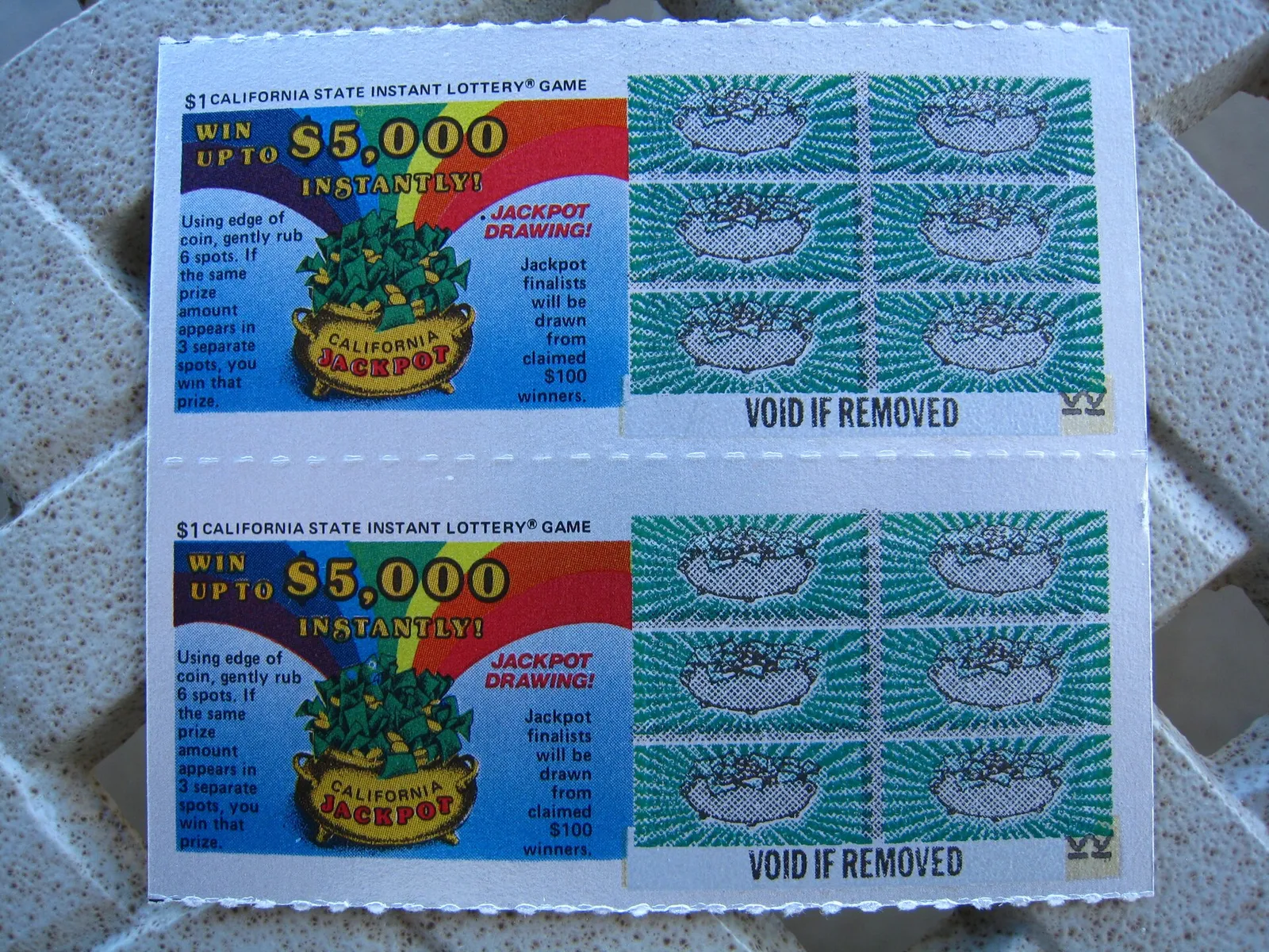 Tickets from the first California Lottery games