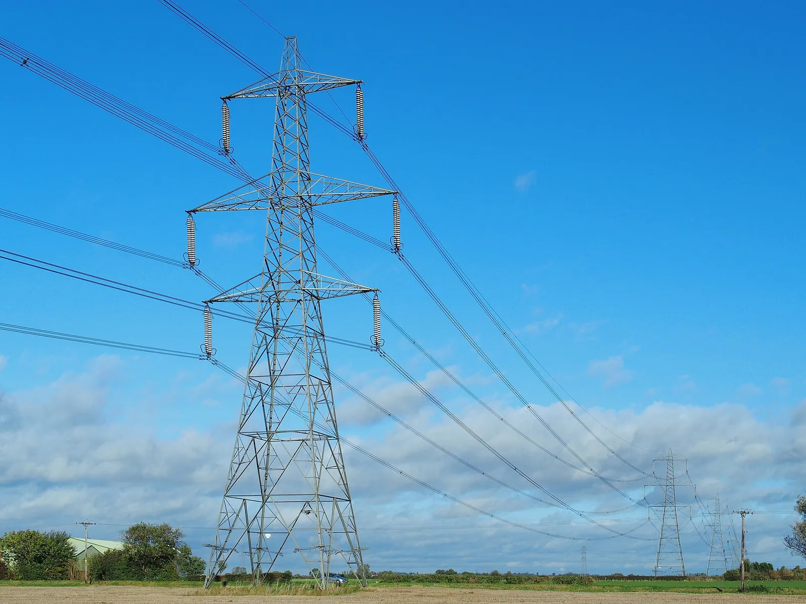 A high-voltage electricity transmission tower.
